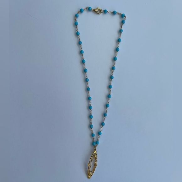 Jill Alberts 14K Vintage Bar Pin Turquoise Necklace - Picture 2 of 5